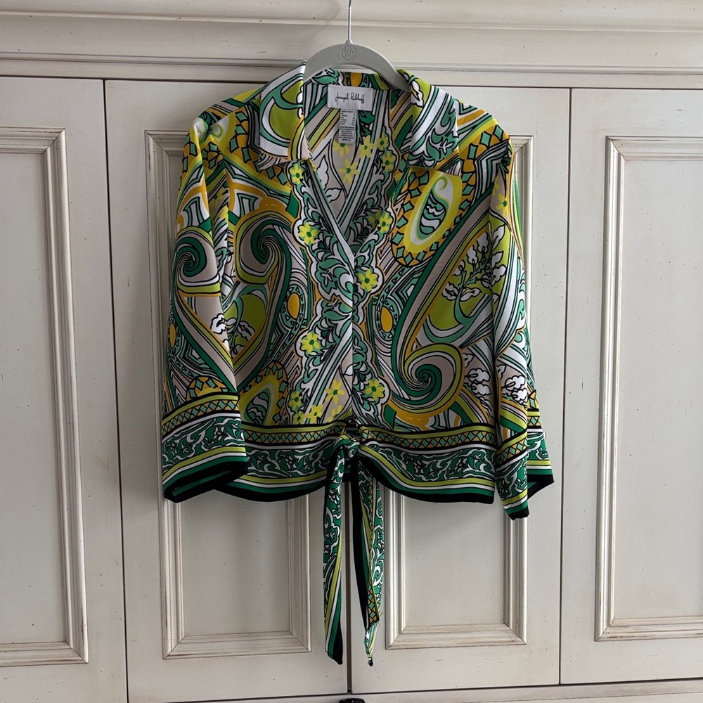 Joseph Ribkoff Neon Green and Yellow Abstract Blouse
